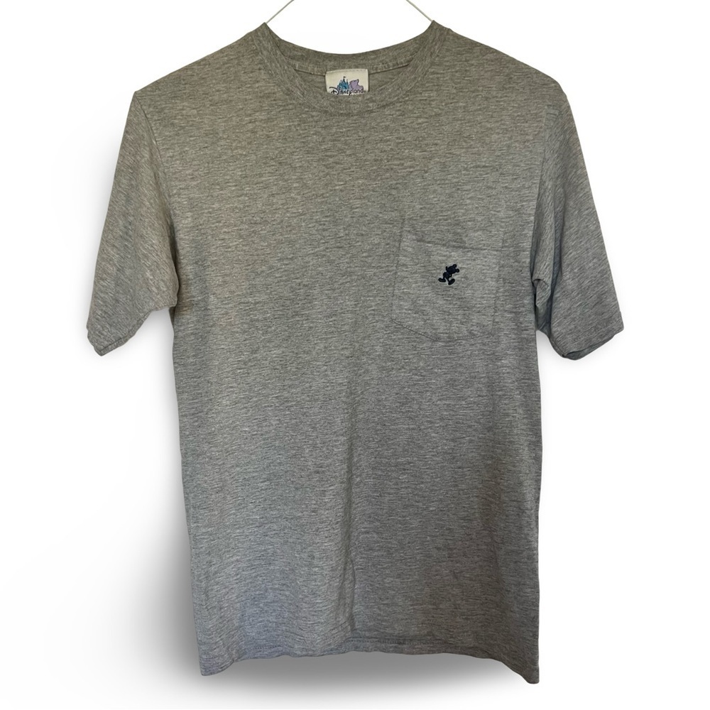 Vintage 90S Walt DisneyLand Resort Mickey Mouse Pocket T-Shirt Tee Grey Size S